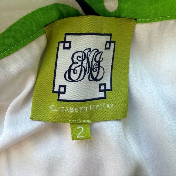 Elizabeth McKay Green White and Navy Printed Cotton Mini Skirt Sz 2 - Picture 7 of 9